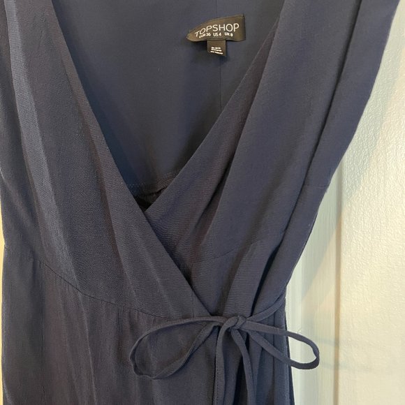 TOPSHOP Navy Blue Sleeveless Wrap Dress - Picture 5 of 10